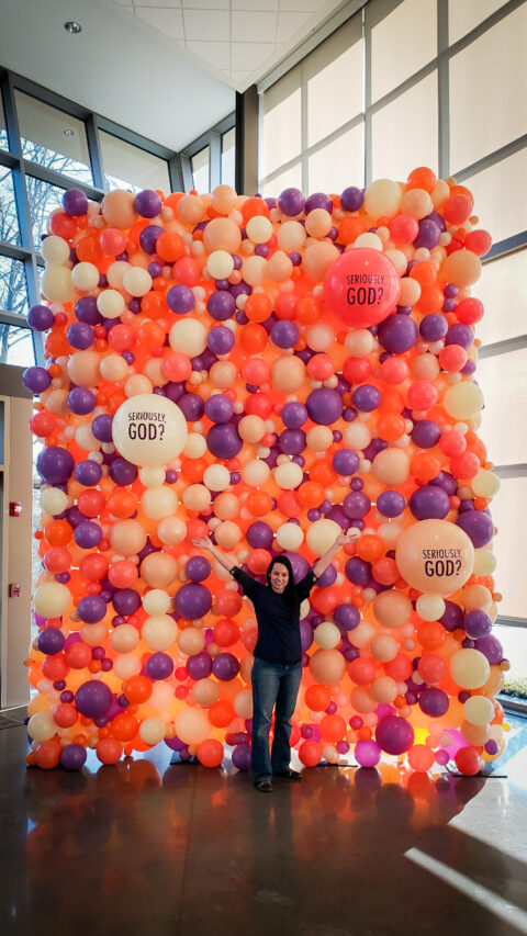 giant organic balloon wall with custom balloons